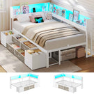 Canapé-lit AOGLLATI à dossier rabattable avec éclairage LED et multiprise lit 90 x 190 avec sommier métallique 3 compartiments de rangement ouverts et 6 tiroirs
