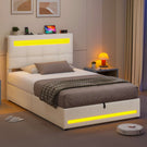 AOGLLATI 90 × 200 cm  lit double avec éclairage LED et port USB, espace de rangement tête de lit réglable sommier à lattes rembourré