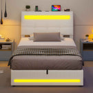 AOGLLATI 90 × 200 cm  lit double avec éclairage LED et port USB, espace de rangement tête de lit réglable sommier à lattes rembourré