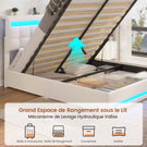 AOGLLATI 160 × 200 cm  lit double avec éclairage LED et port USB, espace de rangement tête de lit réglable sommier à lattes rembourré