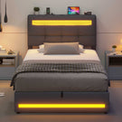 AOGLLATI 90 × 200 cm  lit double avec éclairage LED et port USB, espace de rangement tête de lit réglable sommier à lattes rembourré