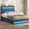 AOGLLATI 90 × 200 cm  lit double avec éclairage LED et port USB, espace de rangement tête de lit réglable sommier à lattes rembourré