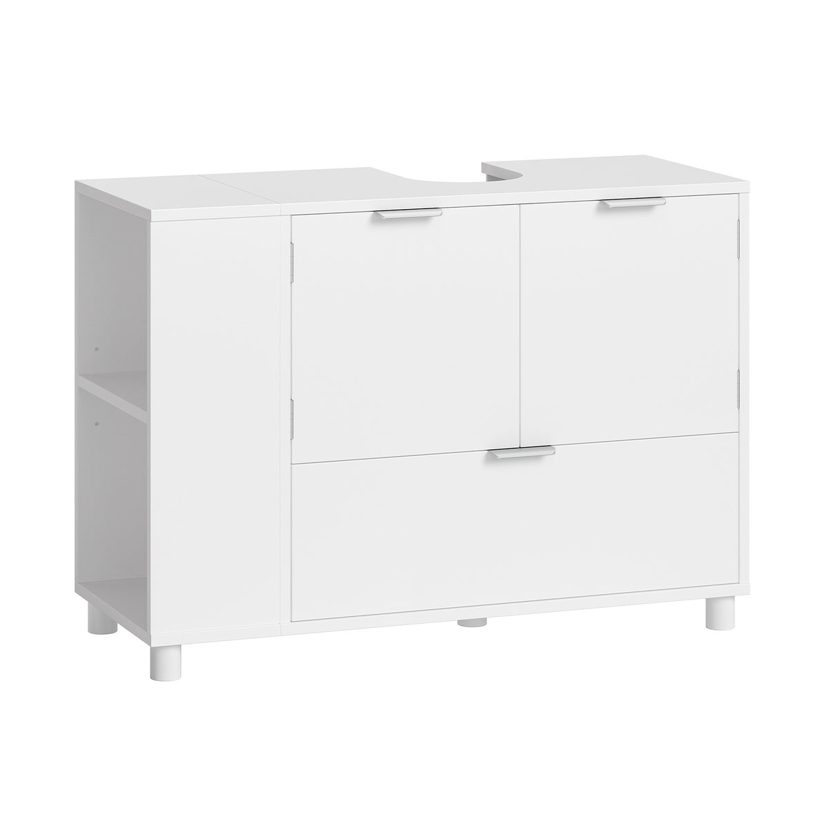 AOGLLATI Meuble-lavabo blanc avec double porte grands tiroirs et étagère ouverte sur un côté Dimensions  30 x 60 x 75 cm