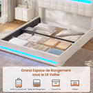 AOGLLATI 160 × 200 cm  lit double avec éclairage LED et port USB, espace de rangement tête de lit réglable sommier à lattes rembourré