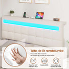 AOGLLATI 160 × 200 cm  lit double avec éclairage LED et port USB, espace de rangement tête de lit réglable sommier à lattes rembourré