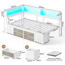 Canapé-lit AOGLLATI à dossier rabattable avec éclairage LED et multiprise lit 90 x 200 avec sommier métallique 3 compartiments de rangement ouverts et 6 tiroirs