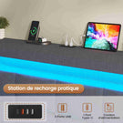AOGLLATI 90 × 200 cm  lit double avec éclairage LED et port USB, espace de rangement tête de lit réglable sommier à lattes rembourré