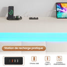 AOGLLATI 160 × 200 cm  lit double avec éclairage LED et port USB, espace de rangement tête de lit réglable sommier à lattes rembourré