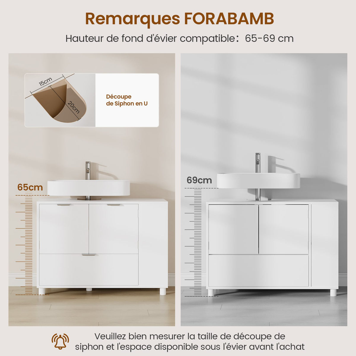 AOGLLATI Meuble-lavabo blanc avec double porte grands tiroirs et étagère ouverte sur un côté Dimensions  30 x 60 x 75 cm
