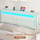AOGLLATI 160 × 200 cm  lit double avec éclairage LED et port USB, espace de rangement tête de lit réglable sommier à lattes rembourré