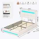 AOGLLATI 90 × 200 cm  lit double avec éclairage LED et port USB, espace de rangement tête de lit réglable sommier à lattes rembourré