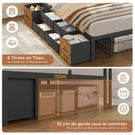 Canapé-lit AOGLLATI à dossier rabattable avec éclairage LED et multiprise lit 90 x 190 avec sommier métallique 3 compartiments de rangement ouverts et 6 tiroirs