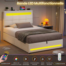 AOGLLATI 90 × 200 cm  lit double avec éclairage LED et port USB, espace de rangement tête de lit réglable sommier à lattes rembourré