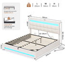 AOGLLATI 160 × 200 cm  lit double avec éclairage LED et port USB, espace de rangement tête de lit réglable sommier à lattes rembourré