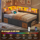 Canapé-lit AOGLLATI à dossier rabattable avec éclairage LED et multiprise lit 90 x 190 avec sommier métallique 3 compartiments de rangement ouverts et 6 tiroirs