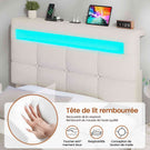 AOGLLATI 90 × 200 cm  lit double avec éclairage LED et port USB, espace de rangement tête de lit réglable sommier à lattes rembourré