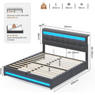 AOGLLATI 160 × 200 cm  lit double avec éclairage LED et port USB, espace de rangement tête de lit réglable sommier à lattes rembourré