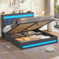 AOGLLATI 160 × 200 cm  lit double avec éclairage LED et port USB, espace de rangement tête de lit réglable sommier à lattes rembourré