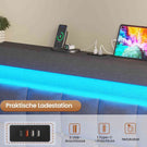 AOGLLATI 160 × 200 cm  lit double avec éclairage LED et port USB, espace de rangement tête de lit réglable sommier à lattes rembourré