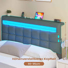 AOGLLATI 160 × 200 cm  lit double avec éclairage LED et port USB, espace de rangement tête de lit réglable sommier à lattes rembourré
