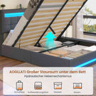AOGLLATI 160 × 200 cm  lit double avec éclairage LED et port USB, espace de rangement tête de lit réglable sommier à lattes rembourré