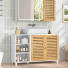 AOGLLATI Meuble sous-évier meuble vasque avec portes d'armoire en bambou étagères ouvertes et étagères réglables 30 x 90 x 60 cm