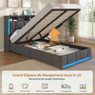 AOGLLATI Lit Coffre 90x200 CM  Lit  avec LED et Ports USB Cadre de lit avec Tête de Lit capitonné et Rangement