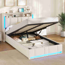 AOGLLATI Lit Coffre 90x200 CM  Lit  avec LED et Ports USB Cadre de lit avec Tête de Lit capitonné et Rangement