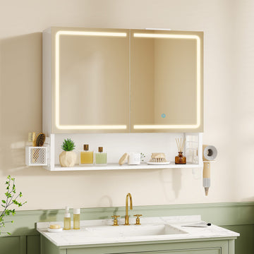 AOGLLATI Meuble vasque de salle de bain avec éclairage LED miroir HD étagères réglables 50 x 16 x 60 cm blanc  Classe énergétique F