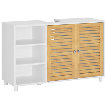 AOGLLATI Meuble sous-évier meuble vasque avec portes d'armoire en bambou étagères ouvertes et étagères réglables 30 x 90 x 60 cm