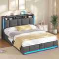 AOGLLATI Lit Coffre 160x200 CM  Lit Double avec LED et Ports USB Cadre de lit avec Tête de Lit capitonné et Rangement