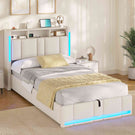 AOGLLATI Lit Coffre 90x200 CM  Lit  avec LED et Ports USB Cadre de lit avec Tête de Lit capitonné et Rangement
