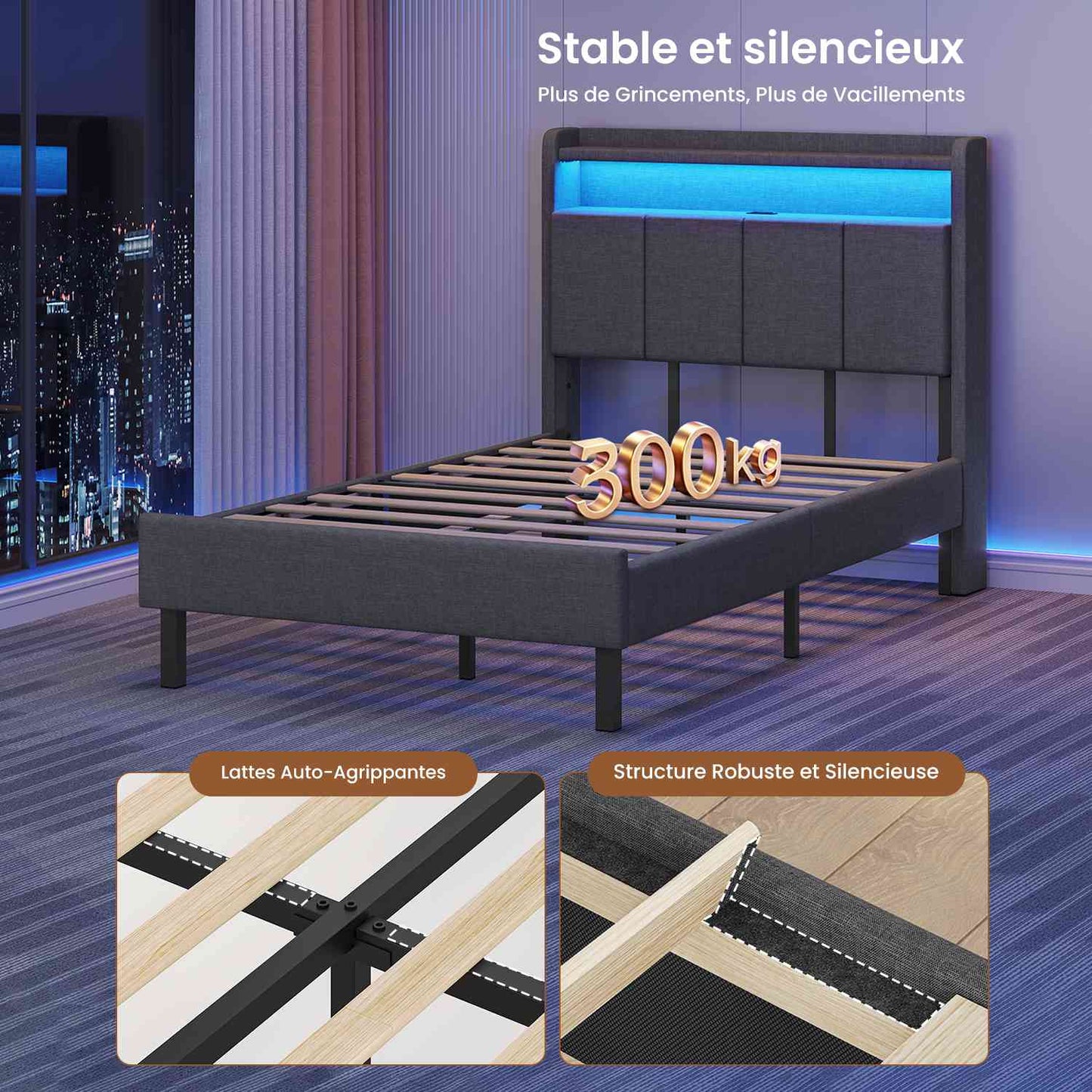 AOGLLATI Cadre de Lit avec Double Etagères Lin Beige 90x200cm