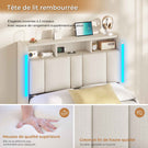 AOGLLATI Lit Coffre 90x200 CM  Lit  avec LED et Ports USB Cadre de lit avec Tête de Lit capitonné et Rangement