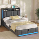 AOGLLATI Lit Coffre 90x200 CM  Lit  avec LED et Ports USB Cadre de lit avec Tête de Lit capitonné et Rangement