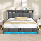 AOGLLATI Lit Coffre 160x200 CM  Lit Double avec LED et Ports USB Cadre de lit avec Tête de Lit capitonné et Rangement
