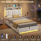 AOGLLATI Lit Coffre 90x200 CM  Lit  avec LED et Ports USB Cadre de lit avec Tête de Lit capitonné et Rangement