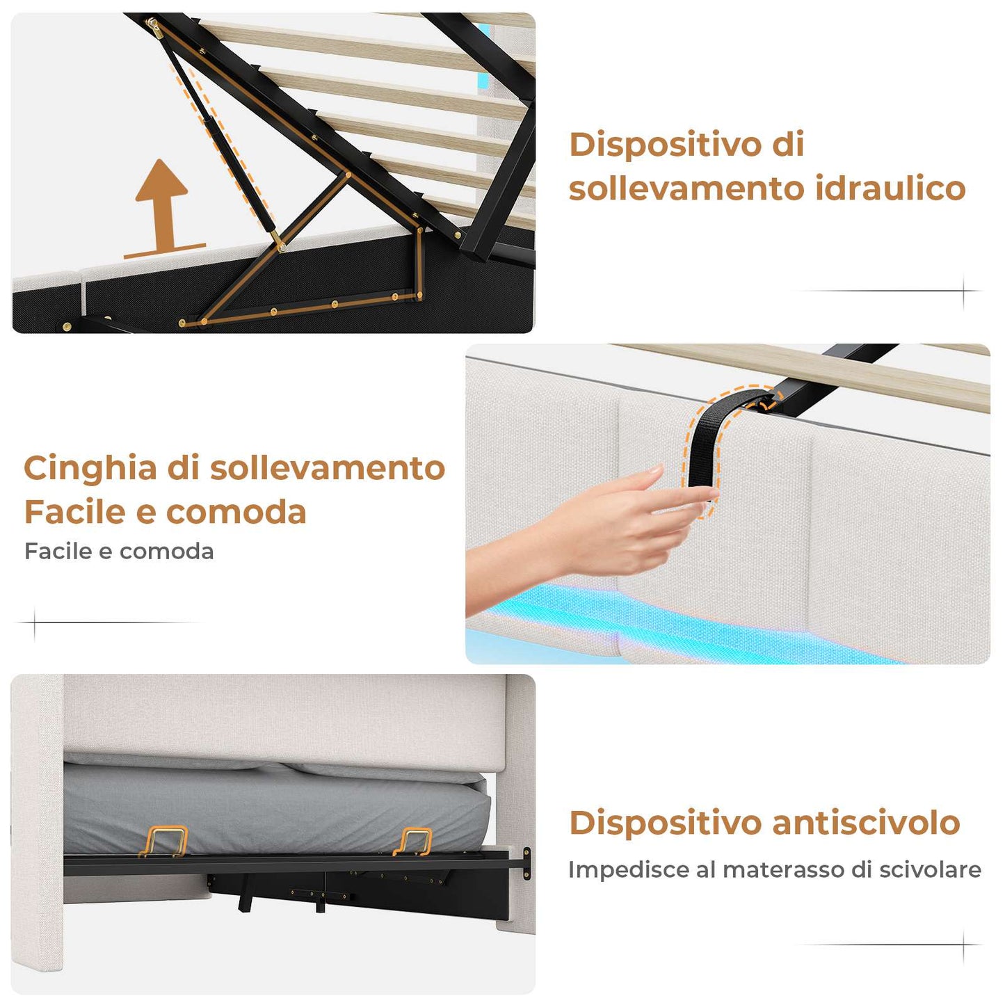 AOGLLATI Lit Coffre 90x200 CM  Lit  avec LED et Ports USB Cadre de lit avec Tête de Lit capitonné et Rangement