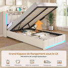 AOGLLATI Lit Coffre 90x200 CM  Lit  avec LED et Ports USB Cadre de lit avec Tête de Lit capitonné et Rangement