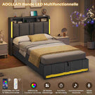 AOGLLATI Lit Coffre 90x200 CM  Lit  avec LED et Ports USB Cadre de lit avec Tête de Lit capitonné et Rangement