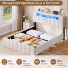 AOGLLATI Lit Coffre 140x190 avec Rangement Hydraulique  Lit 140x190 avec Sommier  Éclairage LED et Multiprise Intégrée