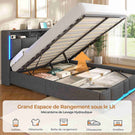 AOGLLATI Lit Coffre 160x200 CM  Lit Double avec LED et Ports USB Cadre de lit avec Tête de Lit capitonné et Rangement