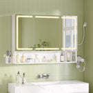 AOGLLATI Meuble-lavabo avec éclairage LED et prise électrique meuble-lavabo à trois portes avec miroir et étagères réglables armoire de rangement pour salle de bain 90 x 16 x 70 cm