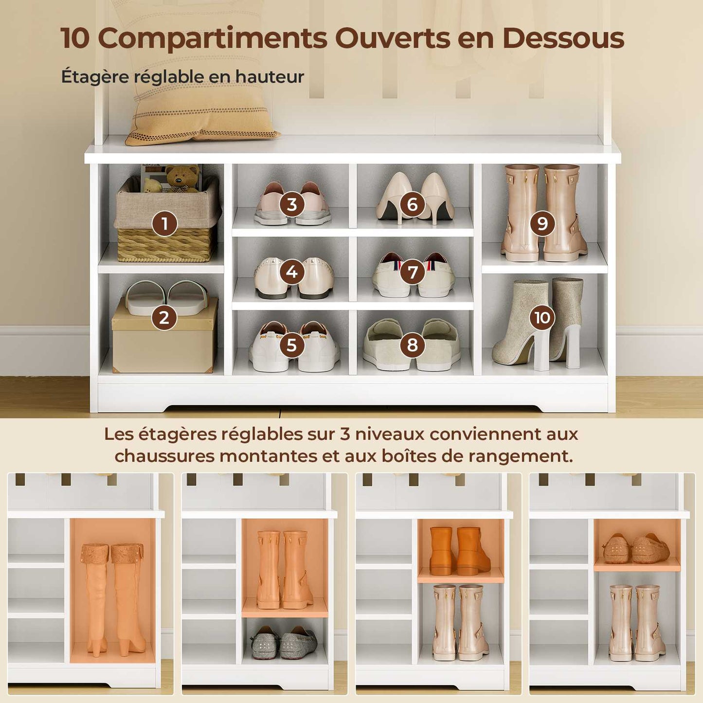 AOGLLATI Porte-manteau  avec banc à chaussures idéal pour l'entrée le couloir ou la chambre Dimensions  102 x 35 x 176 cm