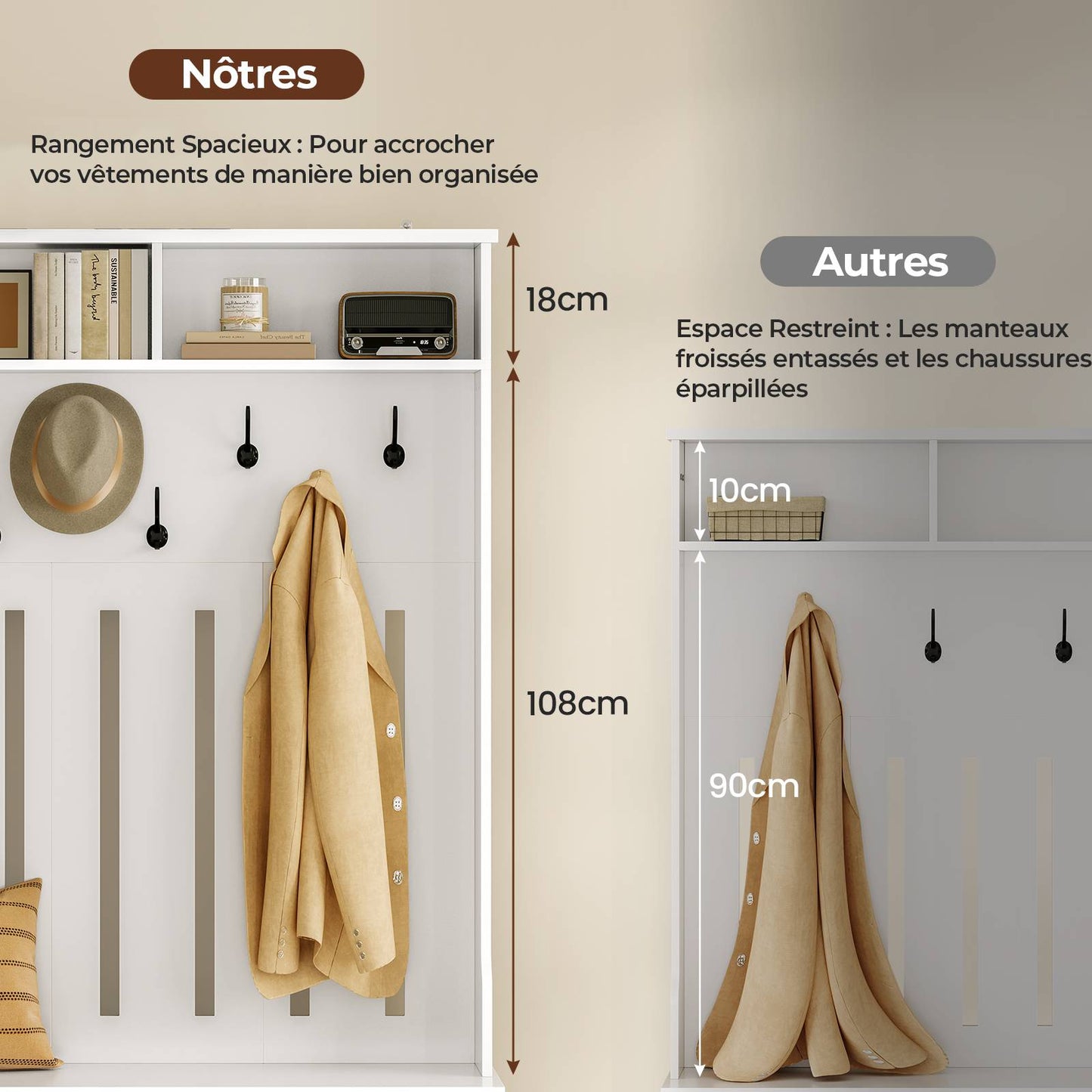 AOGLLATI Porte-manteau  avec banc à chaussures idéal pour l'entrée le couloir ou la chambre Dimensions  102 x 35 x 176 cm
