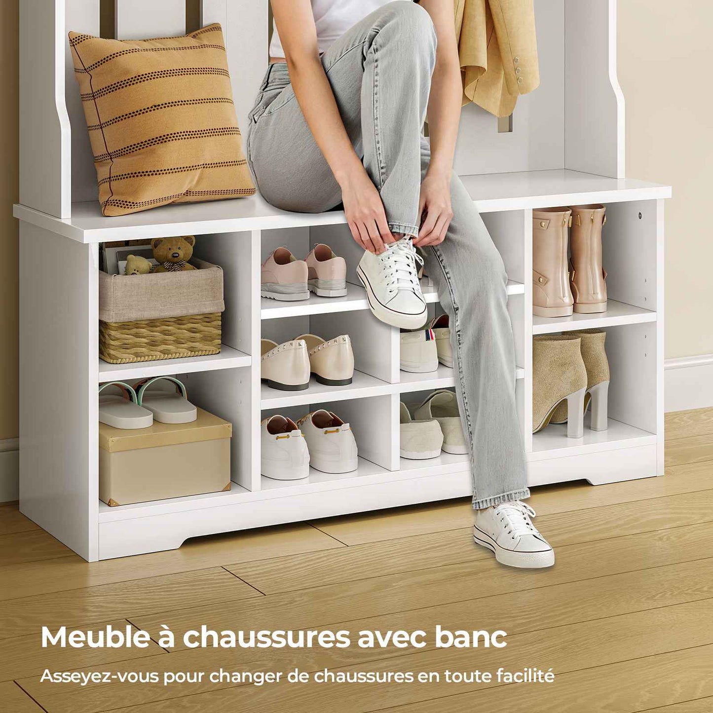 AOGLLATI Porte-manteau  avec banc à chaussures idéal pour l'entrée le couloir ou la chambre Dimensions  102 x 35 x 176 cm