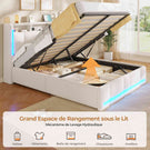 Lit coffre hydraulique AOGLLATI 140 x 200 cm lit double avec éclairage LED et interface USB beige
