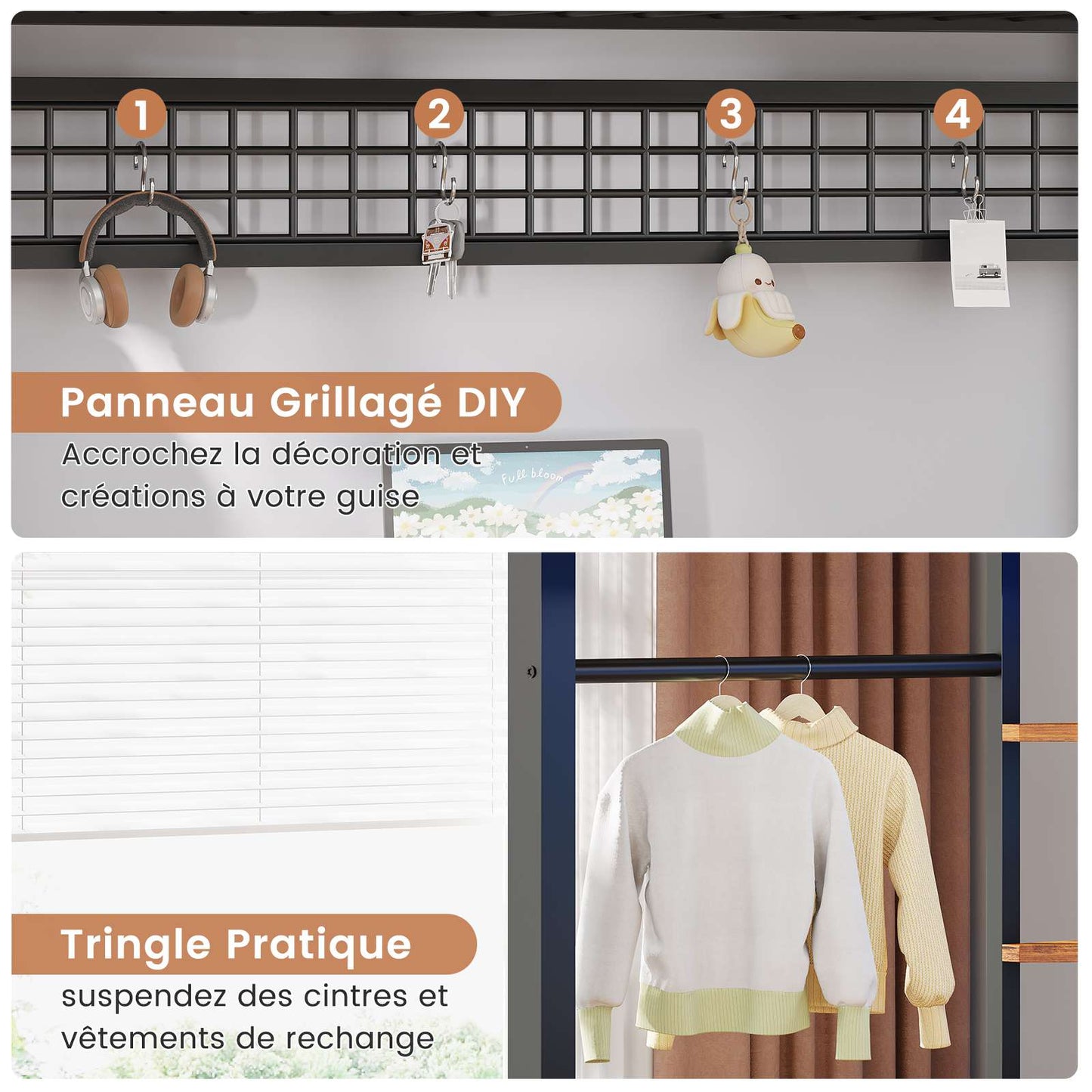 Le lit mezzanine AOGLLATI 90x200 est équipé d'un éclairage LED intelligent et d'une prise électrique Il comprend un bureau de 35x200 cm 6 tiroirs extra-larges et 4 étagères
