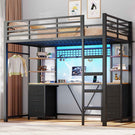 Le lit mezzanine AOGLLATI 90x200 est équipé d'un éclairage LED intelligent et d'une prise électrique Il comprend un bureau de 35x200 cm 6 tiroirs extra-larges et 4 étagères