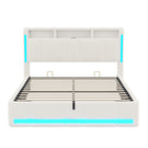 Lit coffre hydraulique AOGLLATI 140 x 200 cm lit double avec éclairage LED et interface USB beige